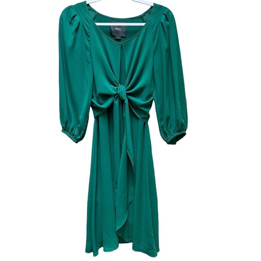 Anthropologie Dress Maeve Green‎ Chiffon Valparaiso Bow Career Work Size 2